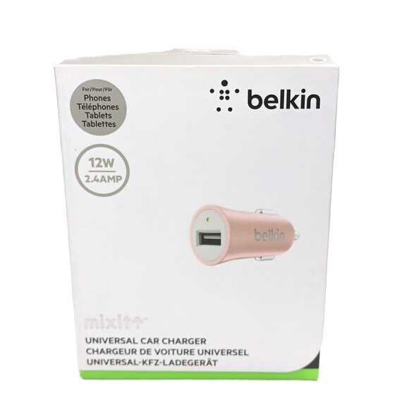 Belkin Mixit Universal Car Charger Metallic Pink 12W/2.4A USB DC Outlet New - Picture 1 of 3